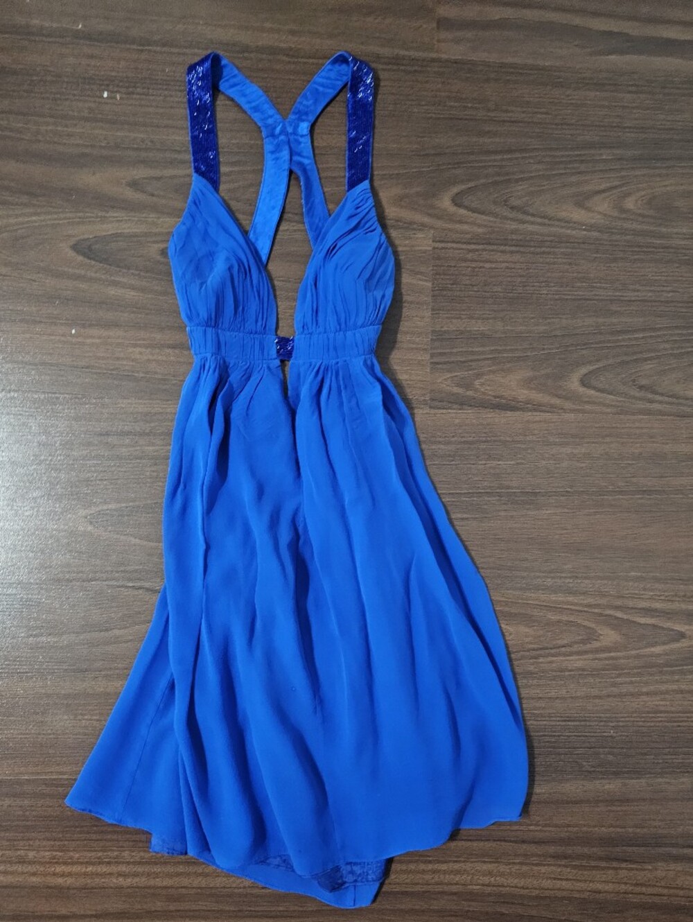Cache Electric Blue Sequin-Strap Chiffon Mini Dress